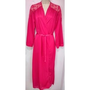 Vintage Hot Pink Nylon & Lace Robe